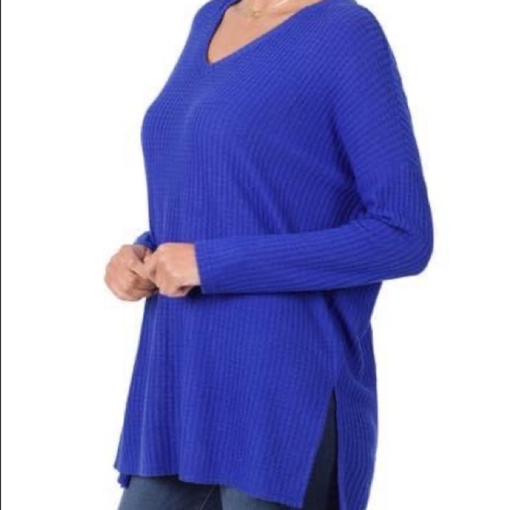 Vneck waffle knit sweater